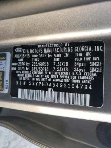 Photo 10 from auction – 2016 KIA SORENTO EX with VIN 5XYPHDA54GG104794