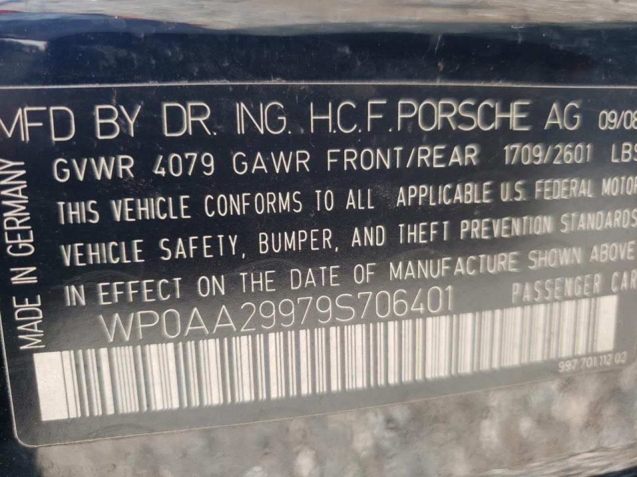 Photo 10 from auction – 2009 PORSCHE 911 CARRER with VIN WP0AA29979S706401