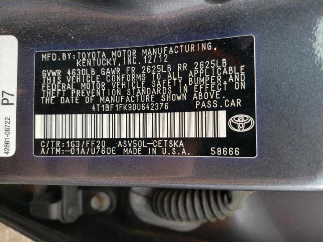 Photo 10 from auction – 2013 TOYOTA CAMRY L with VIN 4T1BF1FK9DU642376