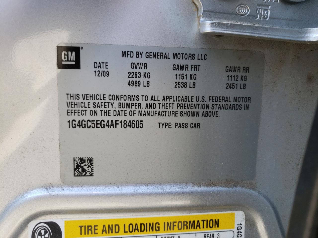 Photo 10 from auction – 2010 BUICK LACROSSE C with VIN 1G4GC5EG4AF184605