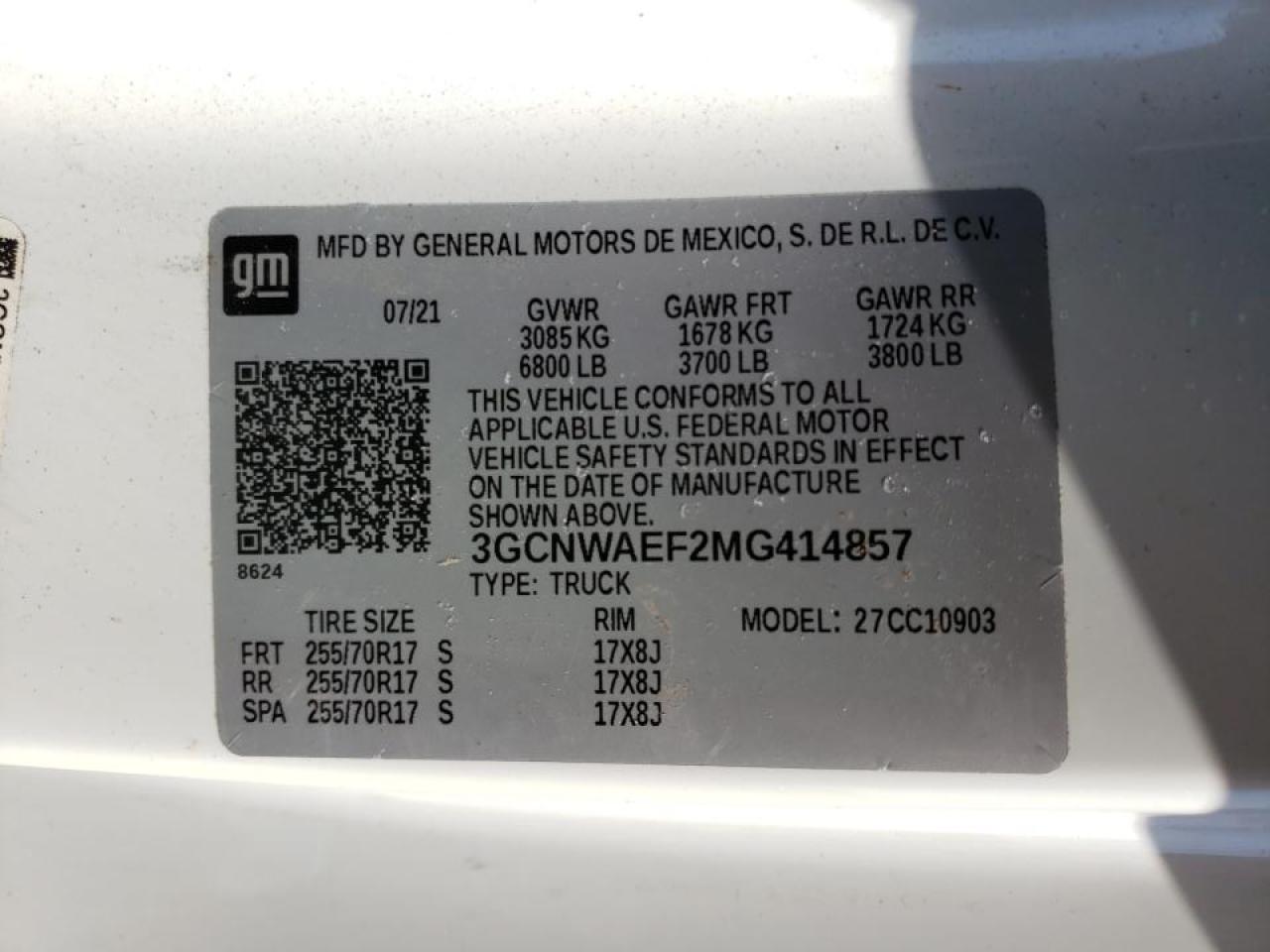 Photo 10 from auction – 2021 CHEVROLET SILVERADO with VIN 3GCNWAEF2MG414857
