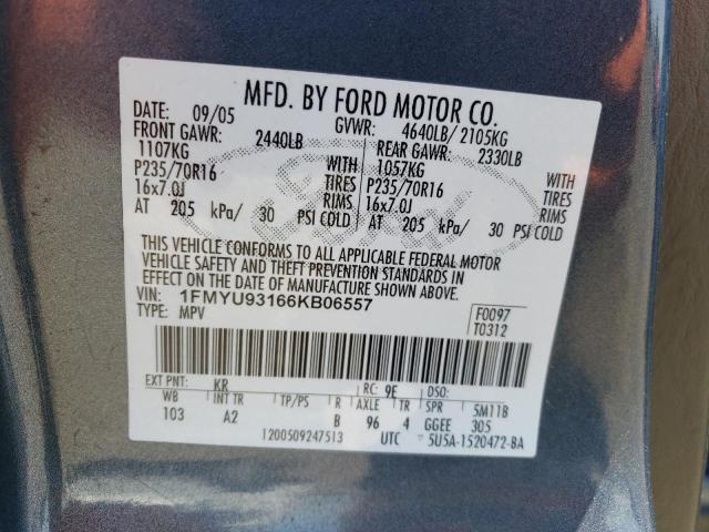 FORD ESCAPE XLT 2006 with VIN 1FMYU93166KB06557 - Photo from auction