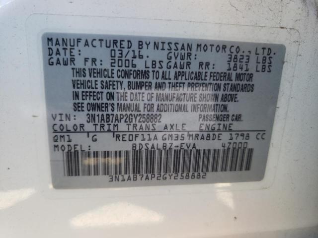Photo 10 from auction – 2016 NISSAN SENTRA S with VIN 3N1AB7AP2GY258882