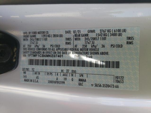 Photo 10 from auction – 2021 FORD F150 with VIN 1FTMF1CB6MKE07401
