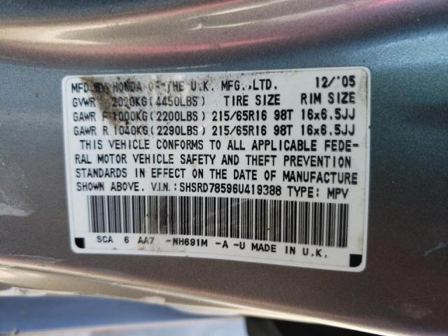 Photo 10 from auction – 2006 HONDA CR-V LX with VIN SHSRD78596U419388