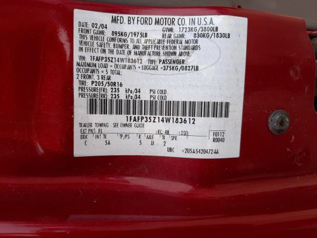 Photo 10 from auction – 2004 FORD FOCUS ZTW with VIN 1FAFP35Z14W183612