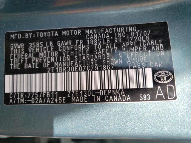 Photo 10 from auction – 2007 TOYOTA COROLLA CE with VIN 2T1BR30E07C791867