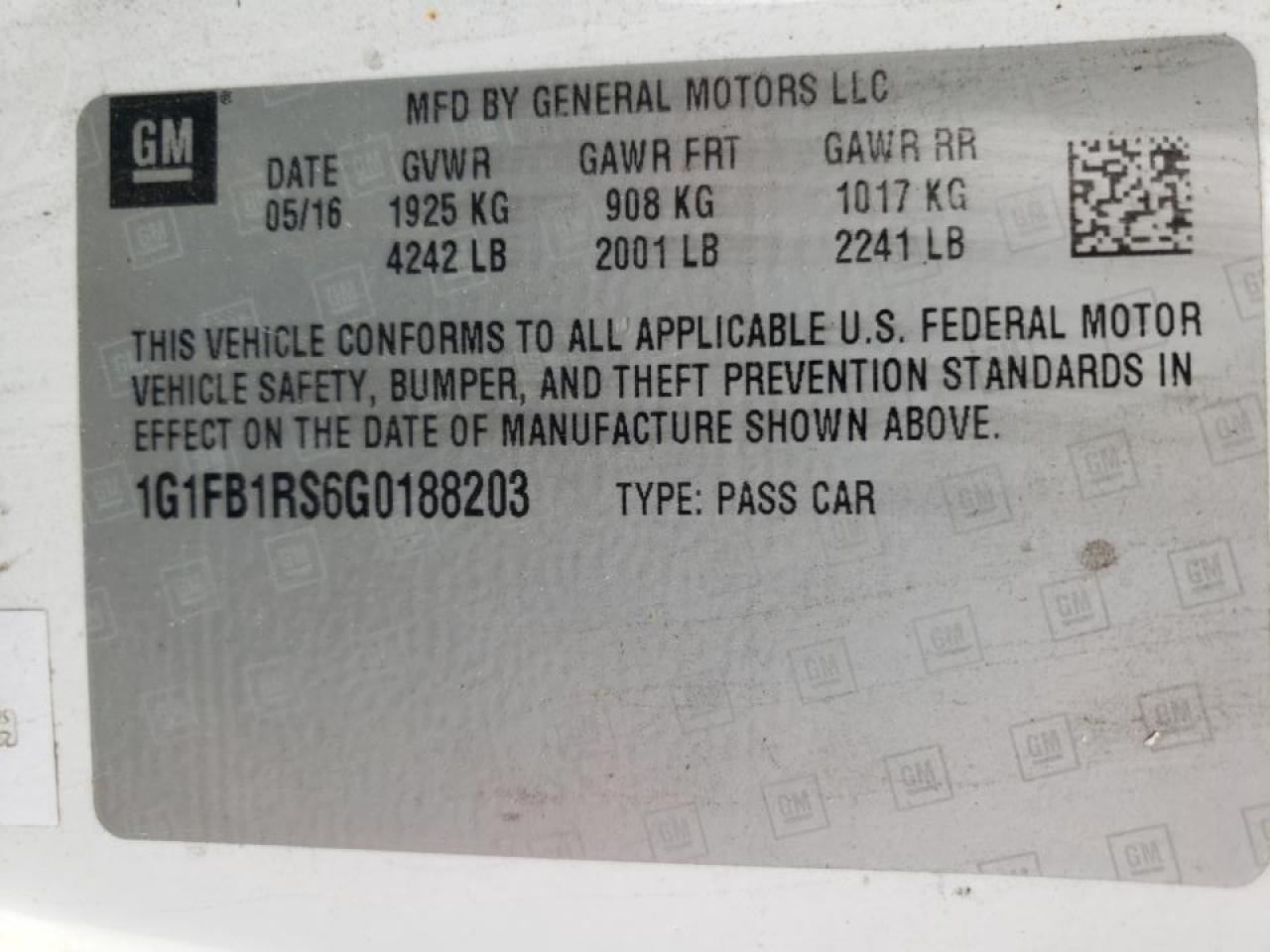 Photo 10 from auction – 2016 CHEVROLET CAMARO LT with VIN 1G1FB1RS6G0188203