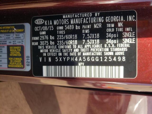 Photo 10 from auction – 2016 KIA SORENTO EX with VIN 5XYPH4A56GG125498