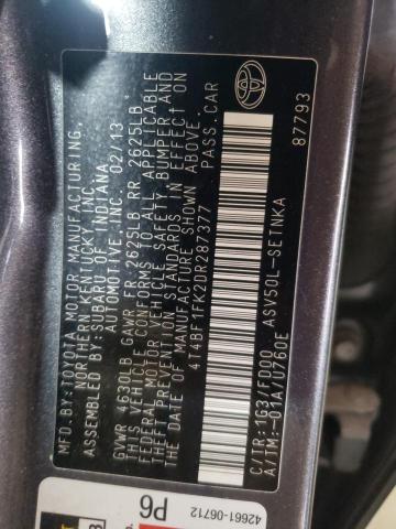 Photo 10 from auction – 2013 TOYOTA CAMRY L with VIN 4T4BF1FK2DR287377