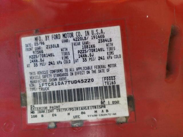 Photo 10 from auction – 1996 FORD RANGER with VIN 1FTCR10A7TUD45220
