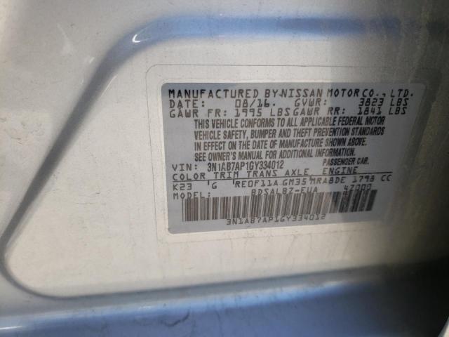 Photo 10 from auction – 2016 NISSAN SENTRA S with VIN 3N1AB7AP1GY334012