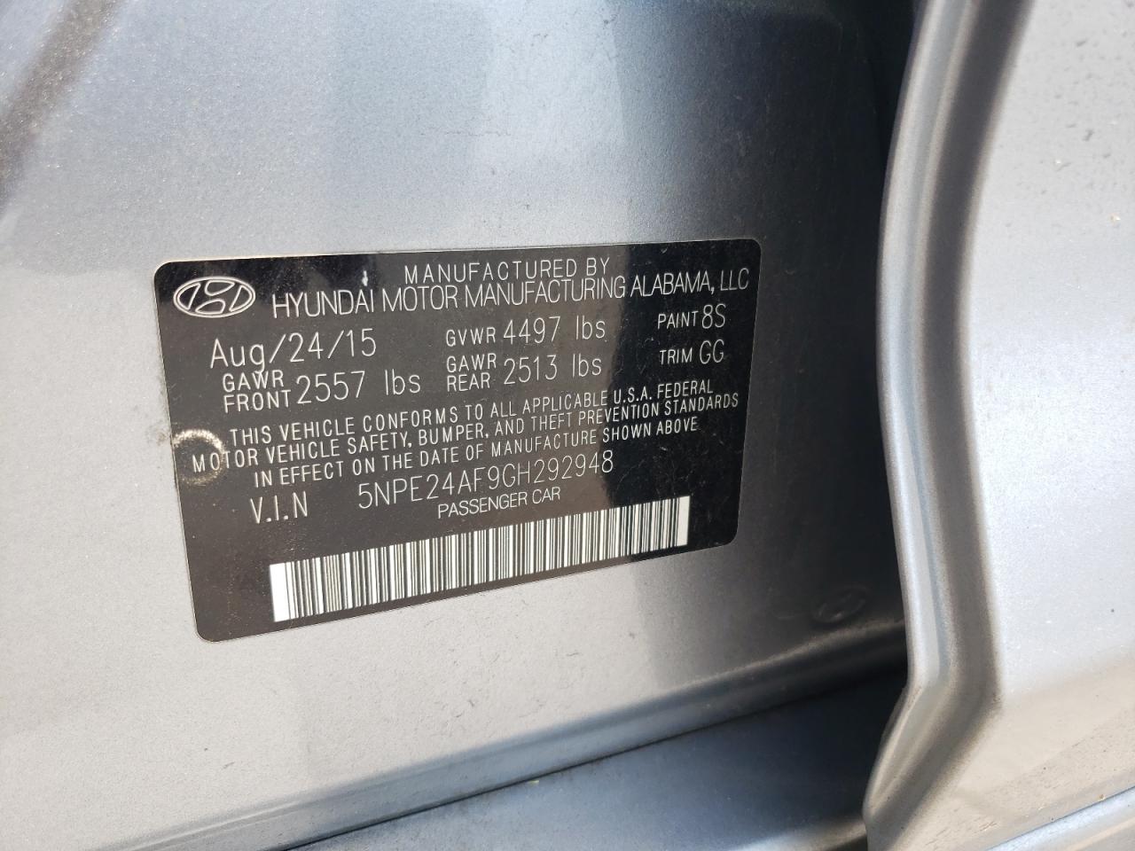Photo 10 from auction – 2016 HYUNDAI SONATA SE with VIN 5NPE24AF9GH292948