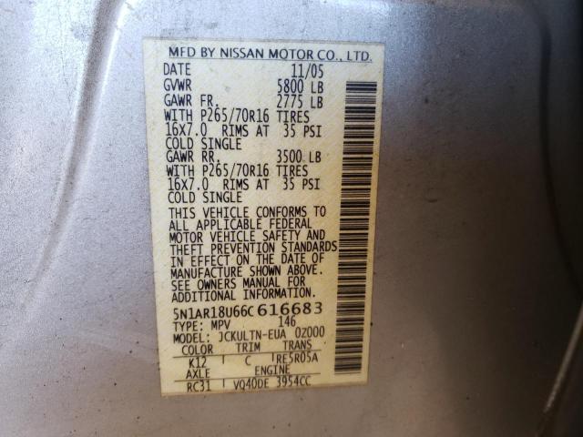 Photo 10 from auction – 2006 NISSAN PATHFINDER with VIN 5N1AR18U66C616683