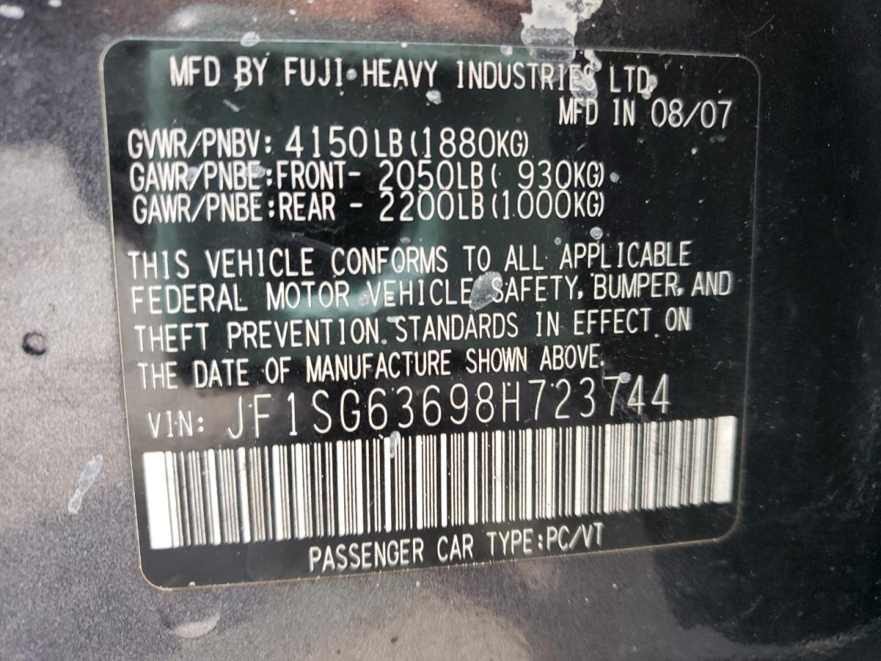 Photo 10 from auction – 2008 SUBARU FORESTER 2 with VIN JF1SG63698H723744
