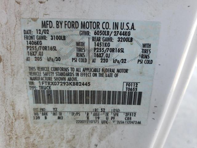 Photo 10 from auction – 2003 FORD F150 with VIN 1FTRX07293KB82445