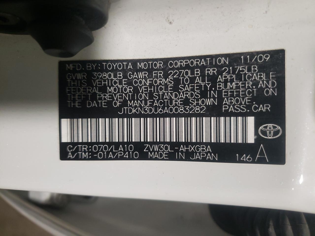 Photo 10 from auction – 2010 TOYOTA PRIUS with VIN JTDKN3DU6A0083282