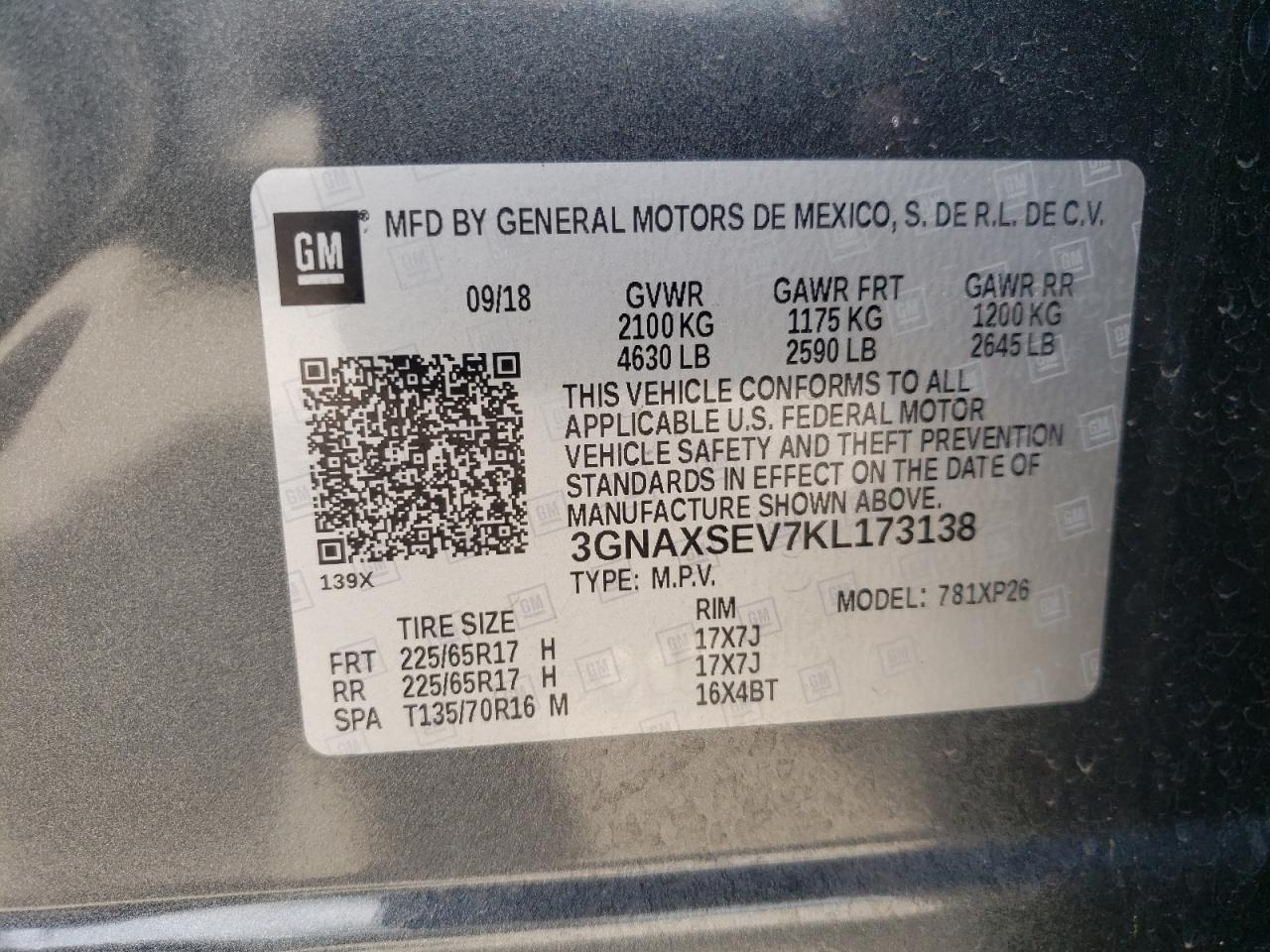 Photo 10 from auction – 2019 CHEVROLET EQUINOX LS with VIN 3GNAXSEV7KL173138