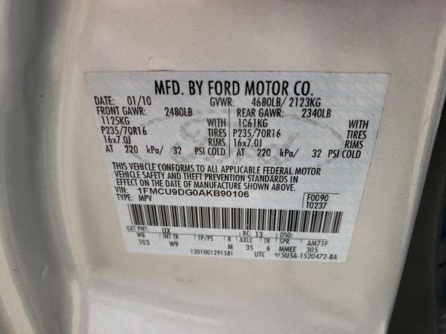 Photo 10 from auction – 2010 FORD ESCAPE XLT with VIN 1FMCU9DG0AKB90106