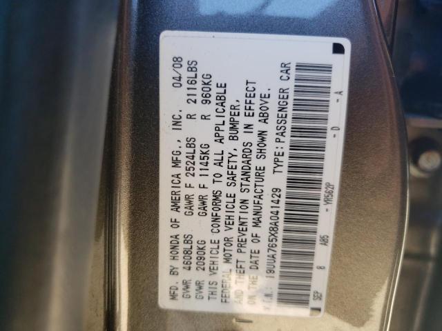 Photo 10 from auction – 2008 ACURA TL TYPE-S with VIN 19UUA765X8A041429