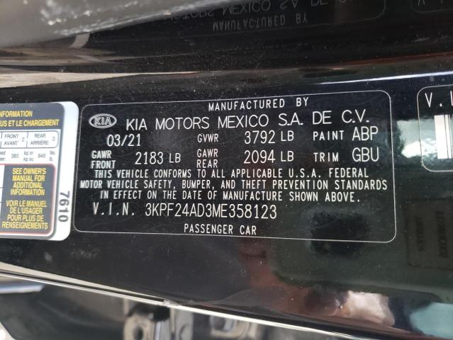 Photo 10 from auction – 2021 KIA FORTE FE with VIN 3KPF24AD3ME358123