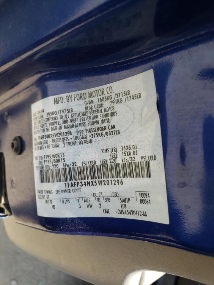 Photo 10 from auction – 2005 FORD FOCUS ZX4 with VIN 1FAFP34NX5W201296
