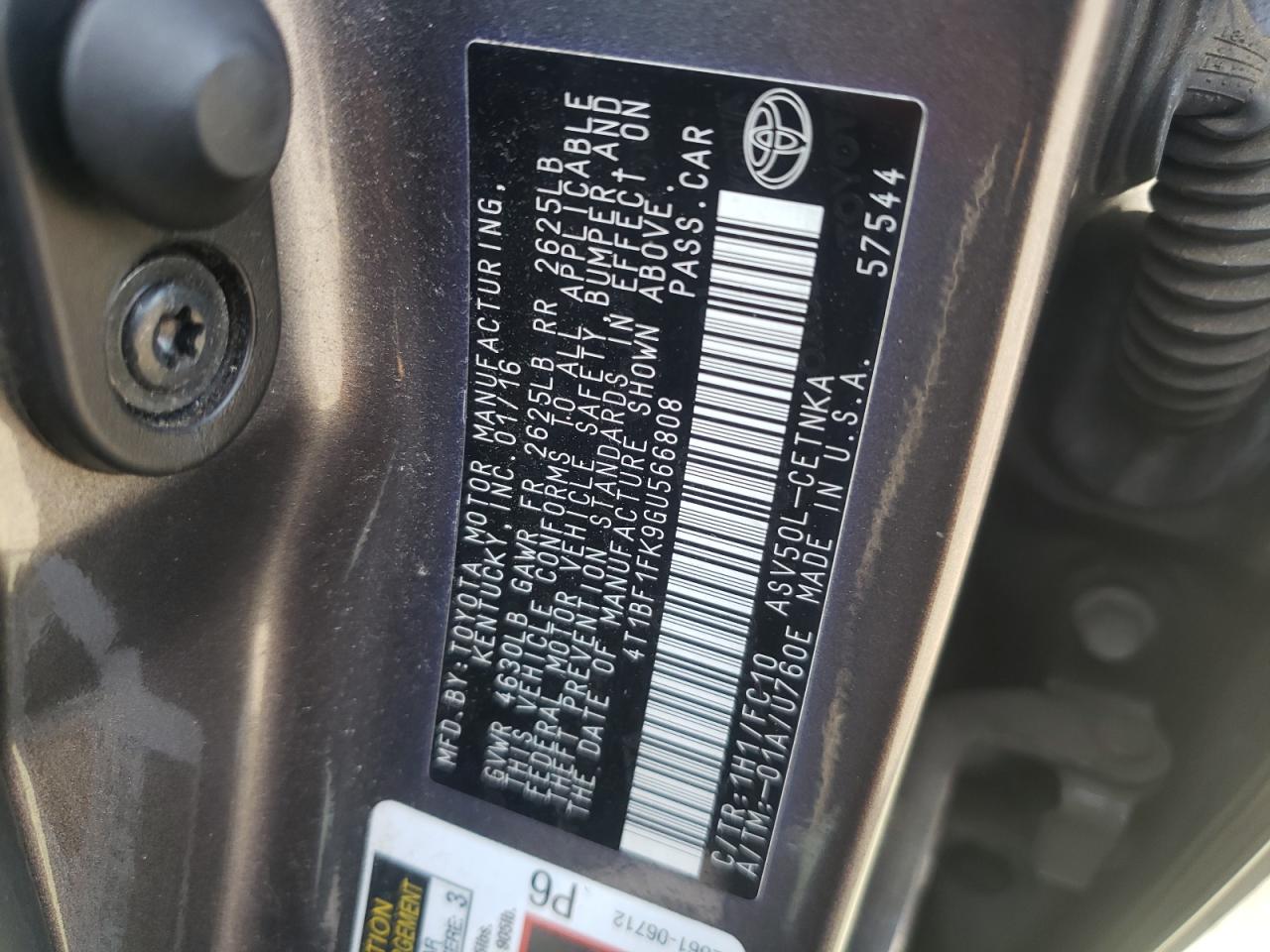 Photo 10 from auction – 2016 TOYOTA CAMRY LE with VIN 4T1BF1FK9GU566808