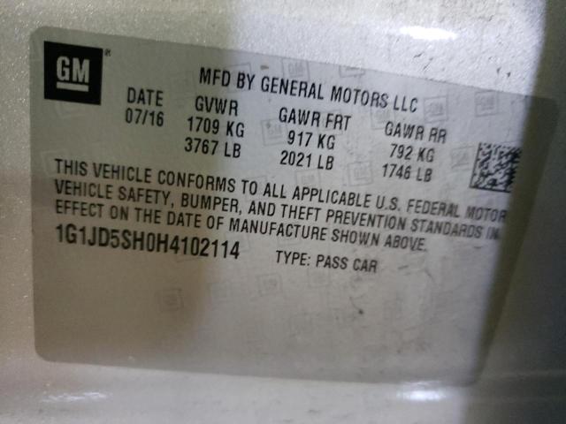 Photo 10 from auction – 2017 CHEVROLET SONIC LT with VIN 1G1JD5SH0H4102114