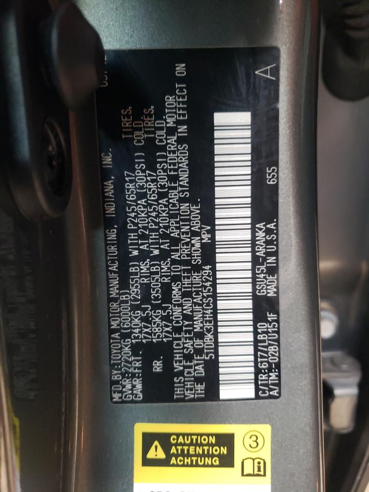 Photo 10 from auction – 2012 TOYOTA HIGHLANDER with VIN 5TDBK3EH4CS154294