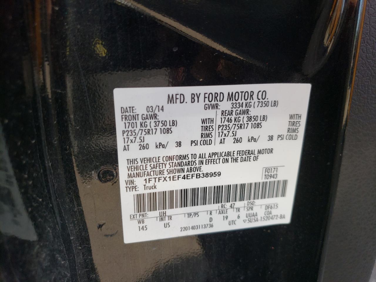Photo 10 from auction – 2014 FORD F150 SUPER with VIN 1FTFX1EF4EFB38959