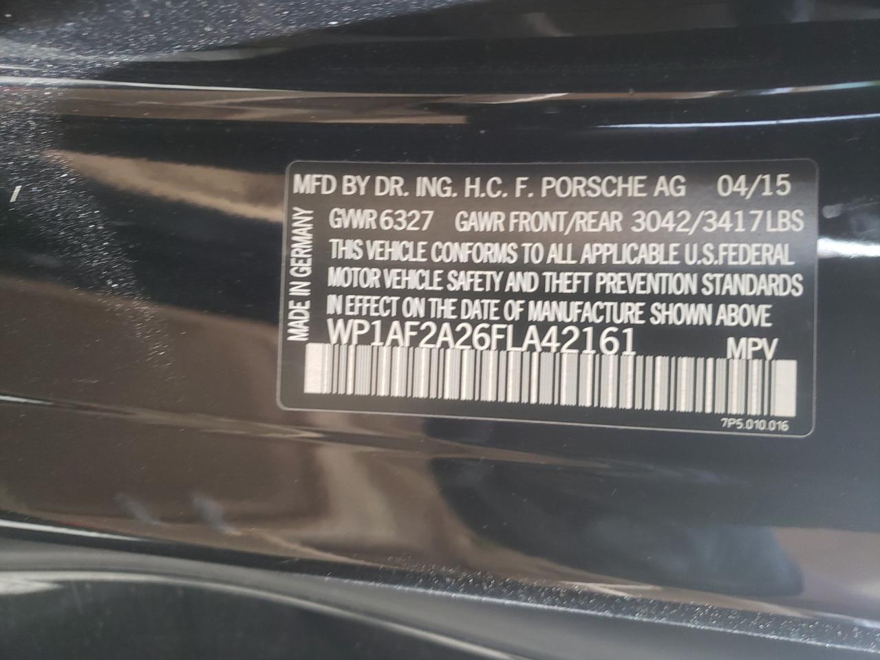 Photo 10 from auction – 2015 PORSCHE CAYENNE with VIN WP1AF2A26FLA42161