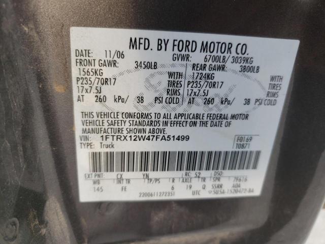 Photo 10 from auction – 2007 FORD F150 with VIN 1FTRX12W47FA51499