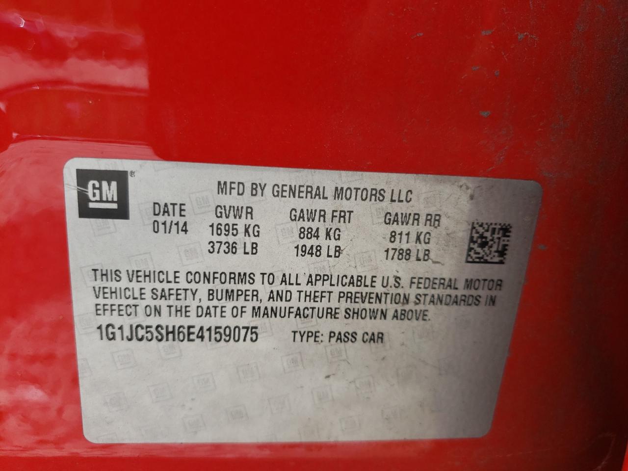 Photo 10 from auction – 2014 CHEVROLET SONIC LT with VIN 1G1JC5SH6E4159075