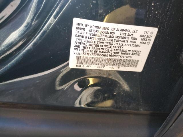 Photo 10 from auction – 2016 HONDA PILOT EXL with VIN 5FNYF5H55GB019489