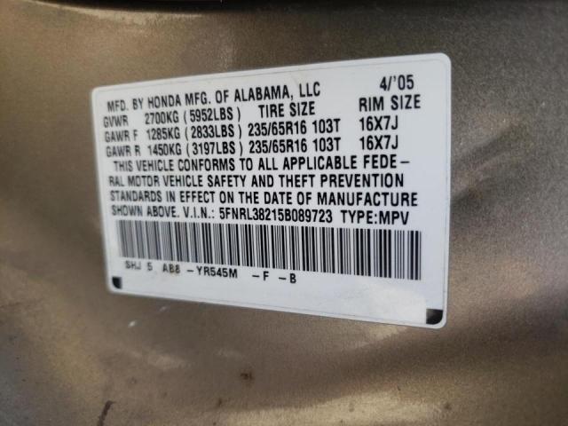 Photo 10 from auction – 2005 HONDA ODYSSEY LX with VIN 5FNRL38215B089723