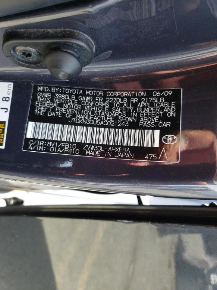 Photo 10 from auction – 2010 TOYOTA PRIUS with VIN JTDKN3DU5A0021243