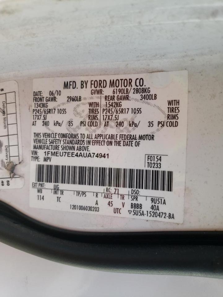 Photo 10 from auction – 2010 FORD EXPLORER E with VIN 1FMEU7EE4AUA74941