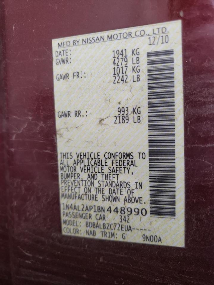 Photo 10 from auction – 2011 NISSAN ALTIMA BAS with VIN 1N4AL2AP1BN448990