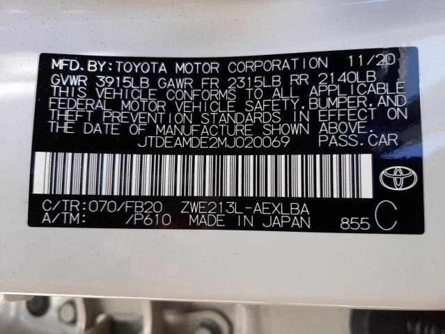 Photo 10 from auction – 2021 TOYOTA COROLLA LE with VIN JTDEAMDE2MJ020069
