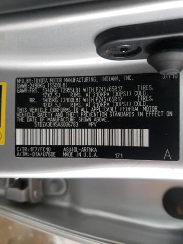Photo 10 from auction – 2010 TOYOTA HIGHLANDER with VIN 5TDZA3EH5AS006783