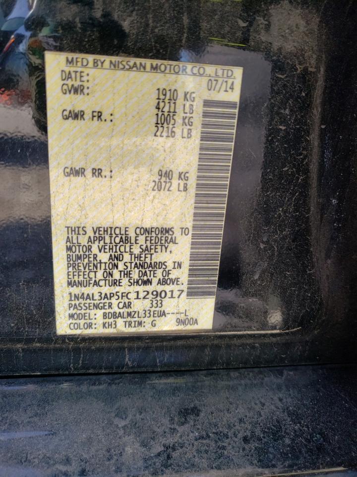 Photo 10 from auction – 2015 NISSAN ALTIMA 2.5 with VIN 1N4AL3AP5FC129017