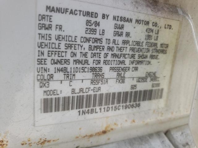 Photo 10 from auction – 2005 NISSAN ALTIMA SE with VIN 1N4BL11D15C190636