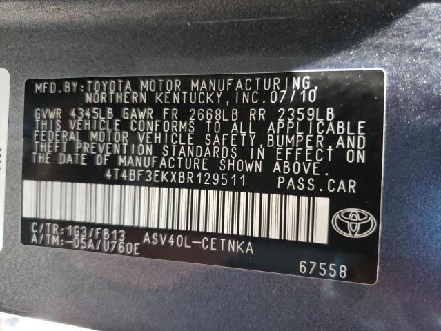 TOYOTA CAMRY BASE 2011 with VIN 4T4BF3EKXBR129511 - Photo from auction