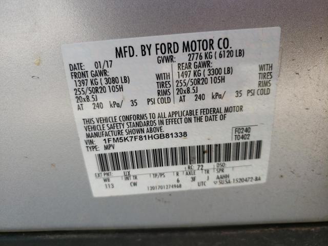 Photo 10 from auction – 2017 FORD EXPLORER L with VIN 1FM5K7F81HGB81338