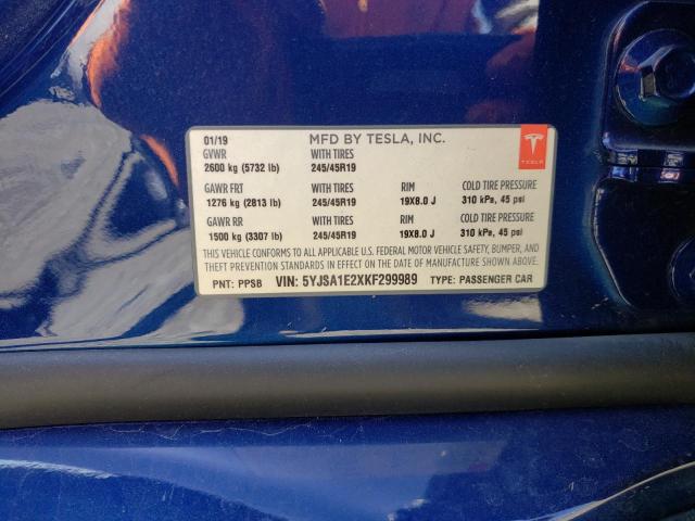 Photo 10 from auction – 2019 TESLA MODEL S with VIN 5YJSA1E2XKF299989