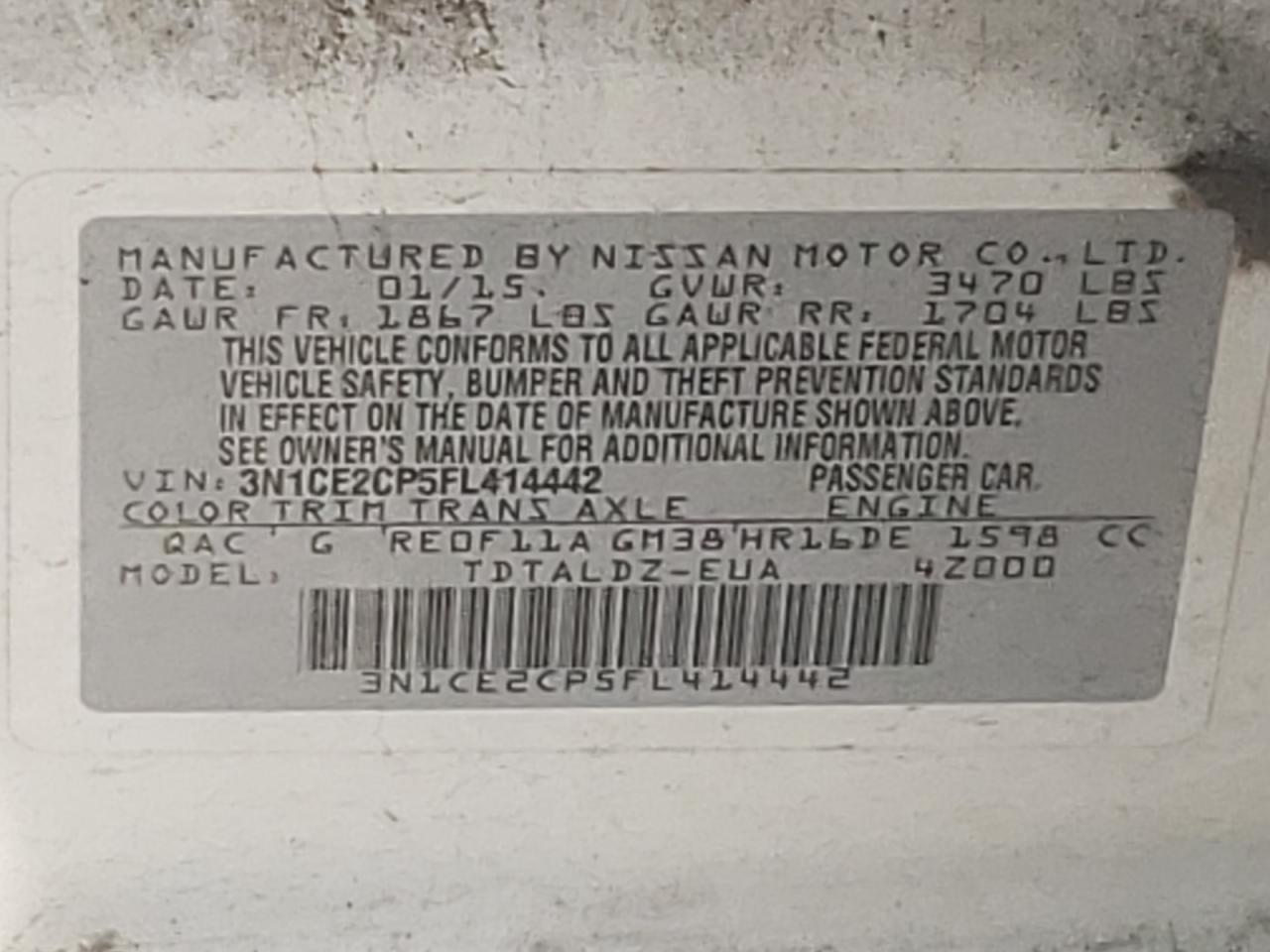 Photo 10 from auction – 2015 NISSAN VERSA NOTE with VIN 3N1CE2CP5FL414442