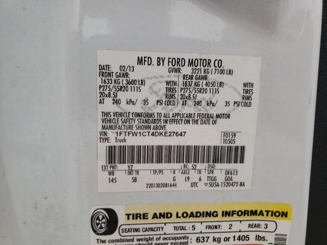 Photo 10 from auction – 2013 FORD F150 SUPER with VIN 1FTFW1CT4DKE27647
