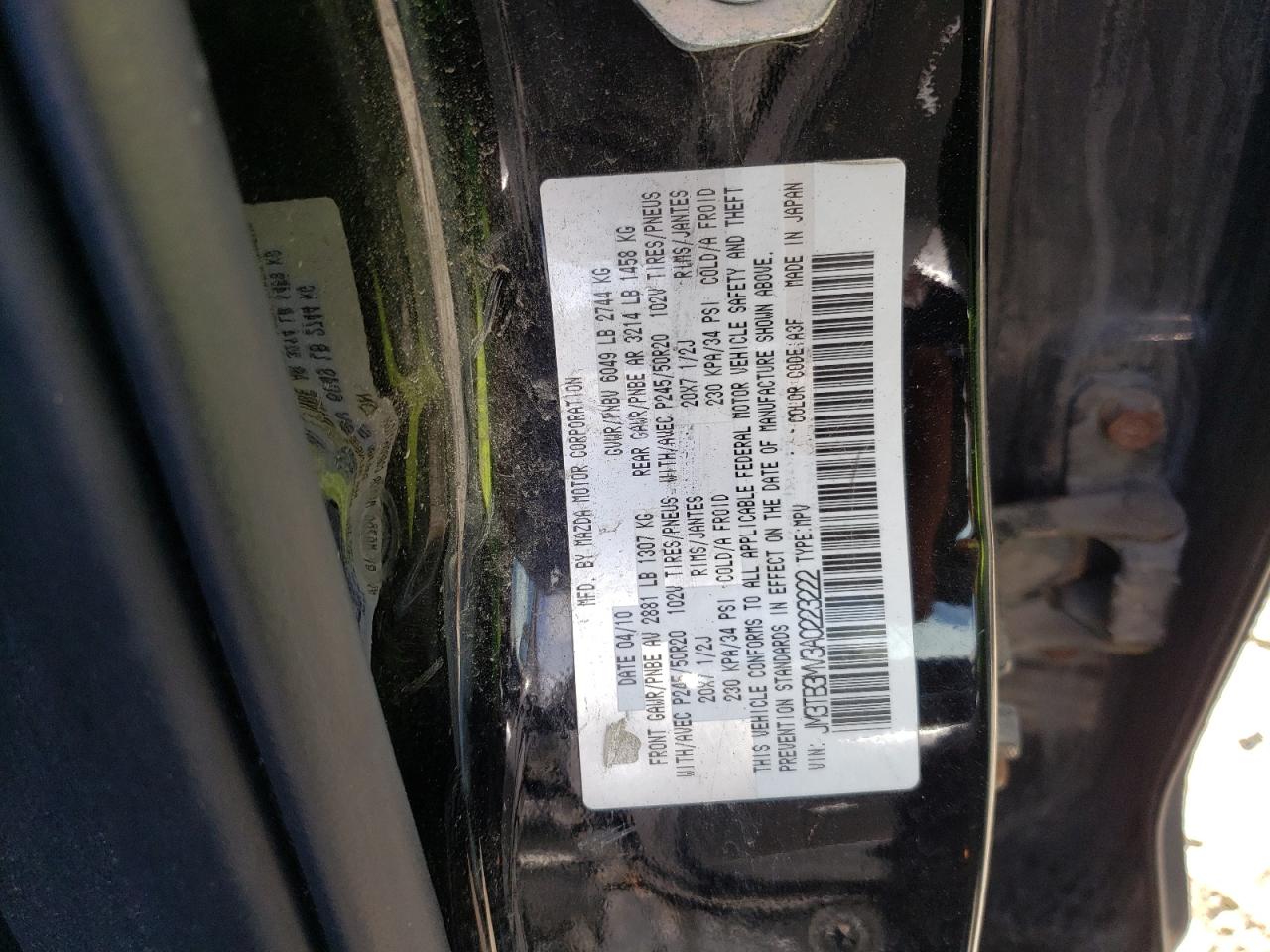 Photo 10 from auction – 2010 MAZDA CX-9 with VIN JM3TB3MV3A0223222