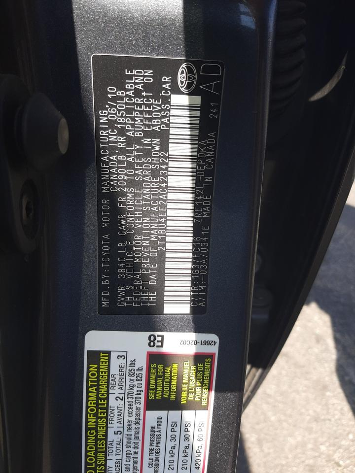 Photo 10 from auction – 2010 TOYOTA COROLLA BA with VIN 2T1BU4EE2AC423422