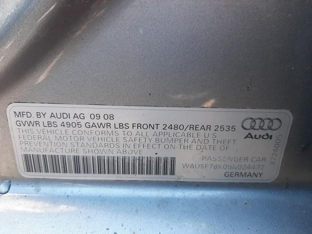 Photo 10 from auction – 2009 AUDI A4 PREMIUM with VIN WAUSF78K09N024477